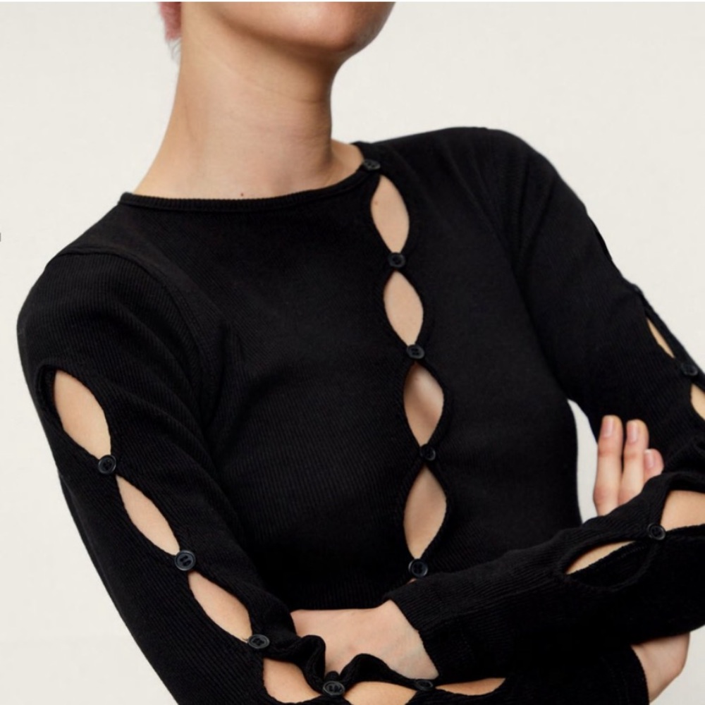 Nasty Gal ribbed cut out long sleeve -Black
